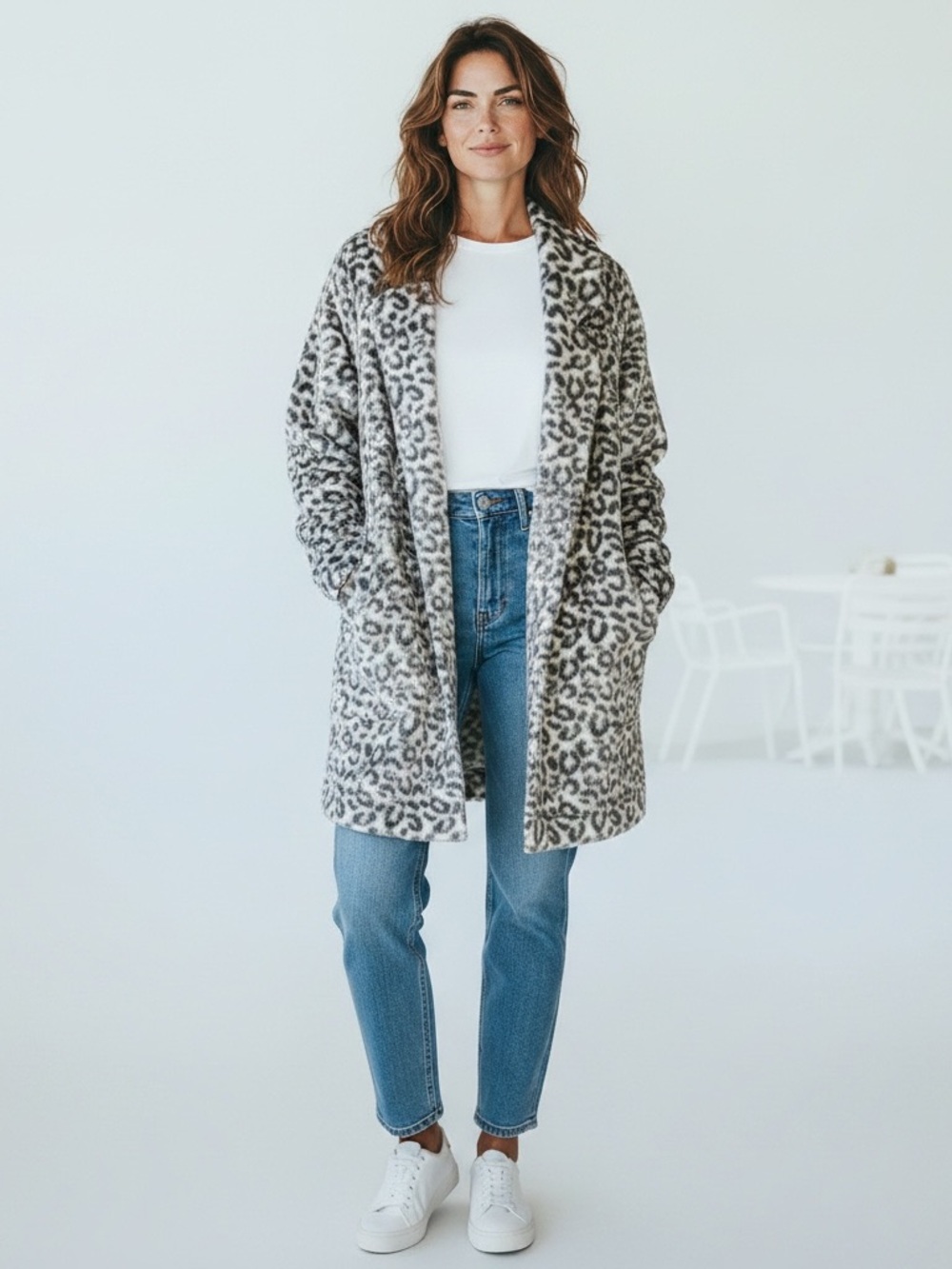 a new day Gray Leopard Print Teddy Jacket
